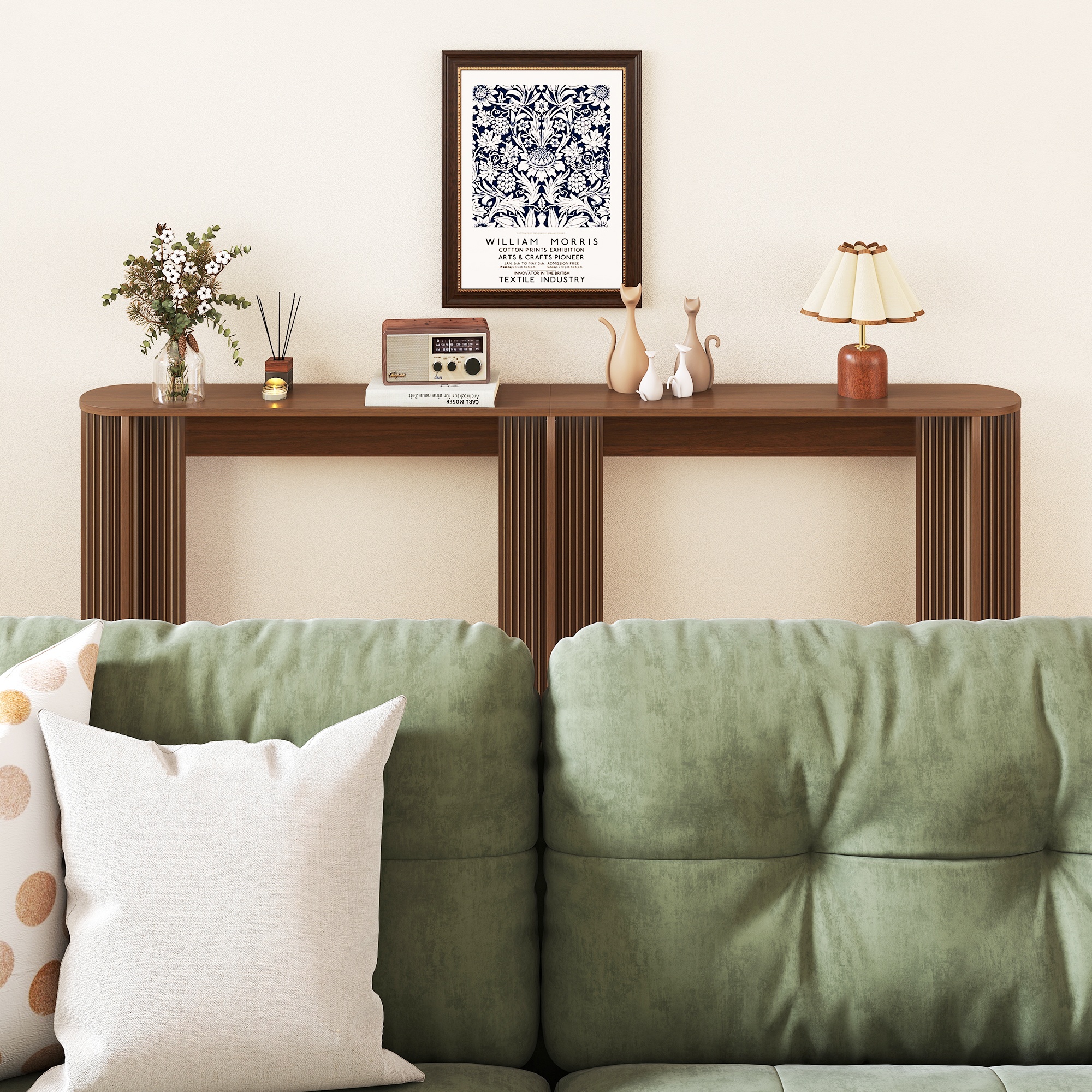 IQCNGVX 71 Inch Narrow Console Table Behind Couch Mid-Century Modern Fluted Skinny Entryway Table Long Slim Sofa Table for Hallway Living Room