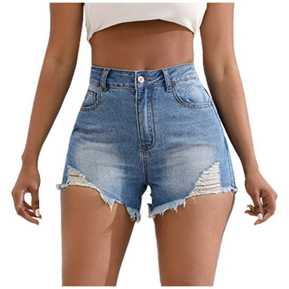 adviicd Women's Denim Shorts Mid Waist Ripped Distressed,Blue S