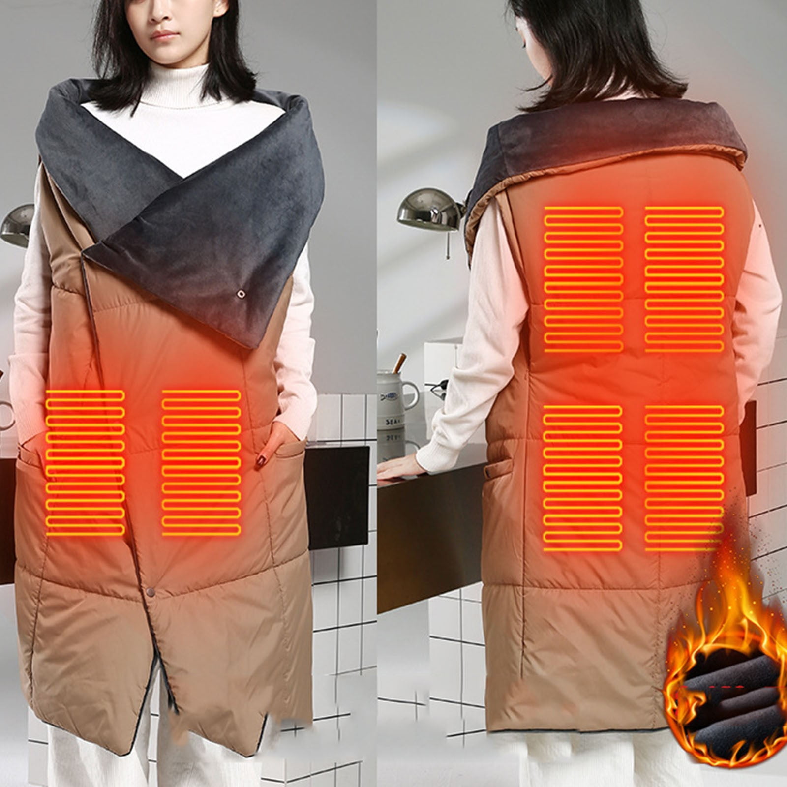 Taqqpue Wearable Heated Blanket Heating Shawl Portable Wireless Cordless Heated Blankets for Outdoors Wearing Cover Dual-purpose Cotton-padded Heating Shawl Warm-up Household Thermal Clothing