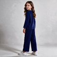 thumbnail image 4 of UKHCCC Girls Ribbed Knit 2 Piece Outfit Set, Long Sleeve Crew Neck Pullover Top and Wide Leg Pants, Casual Lounge Set, 4 of 8