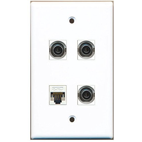 RiteAV - 3 Port 3.5mm 1 Port Cat5e Ethernet White Wall Plate