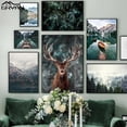 thumbnail image 2 of Paisaje de bosque de nieve nórdica, cartel de ciervos, Animal, lago, barco, hojas de Navidad, montaña, nieve, impresiones, pintura, decoración de imagen natural, 2 of 4