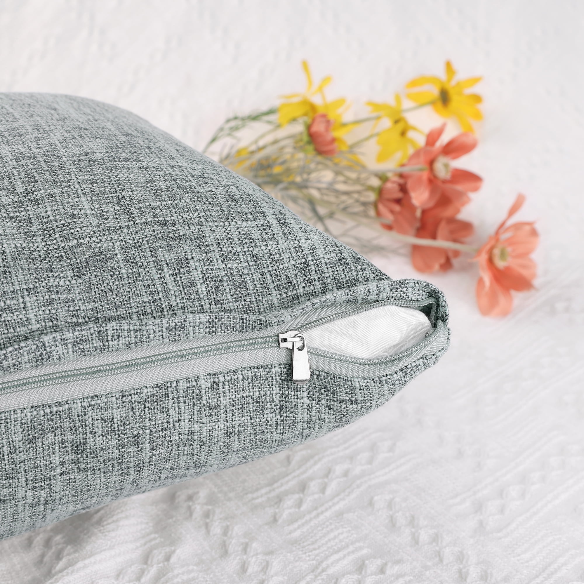 Unique Bargains 4 Pcs Solid Linen Pillow Covers Set Soft Decorative Throw Pillow Cover Dark Gray 16" x 16"/18" x 18"