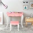 thumbnail image 4 of Gymax Kids Vanity Princess Makeup Dressing Table Stool Set W/ Mirror Drawer Pink, 4 of 9