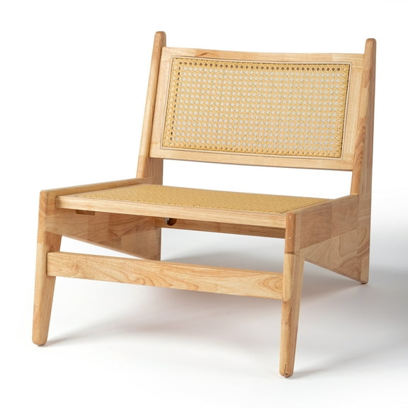 Ktaxon Accent Rattan Chair, Mid Centrury Wood Lounge Chair, Armless Reading Chair for Home Living Room Bedroom Balcony Patio, Natural