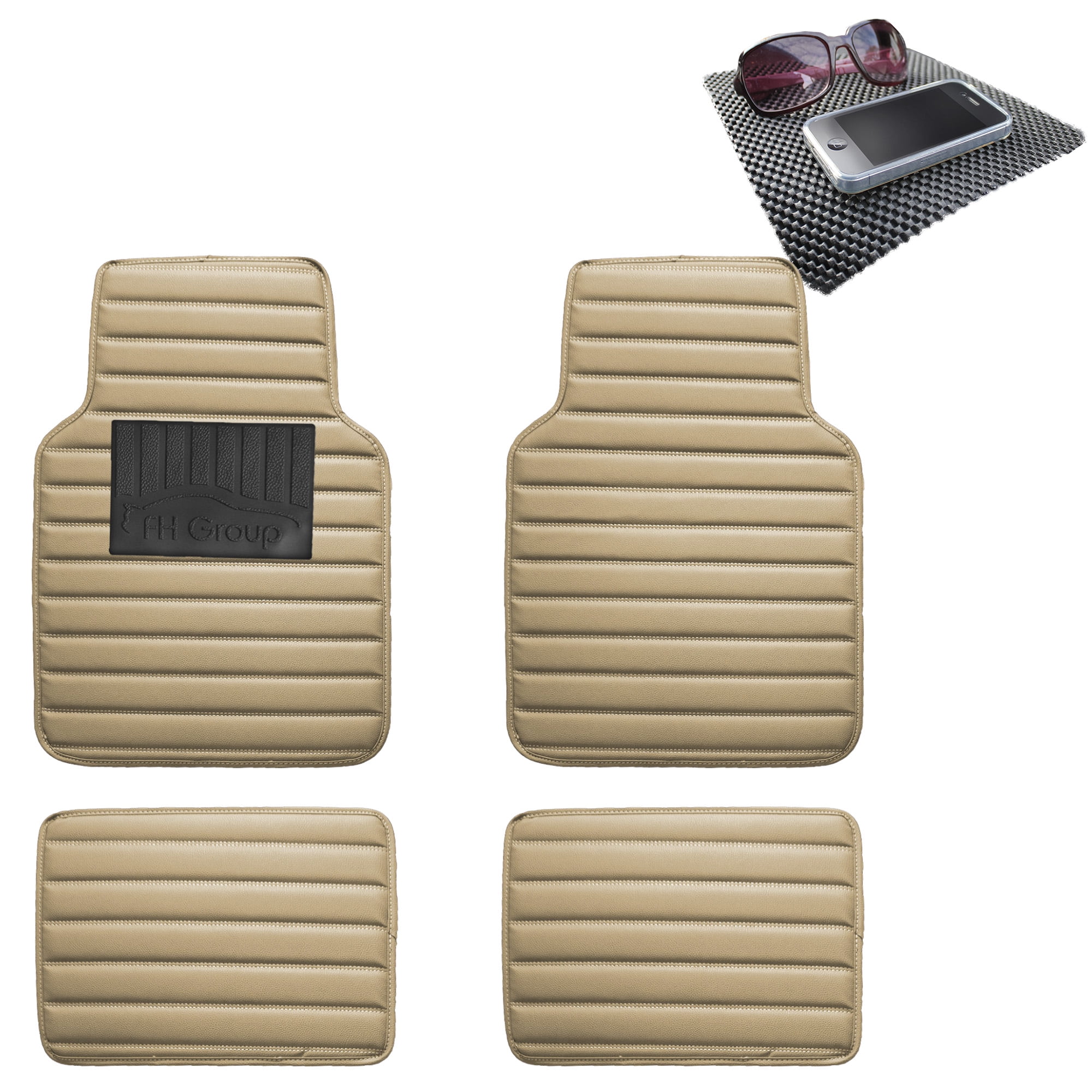 FH Group Auto Floor Mats Leather Universal Fitment For Car SUV Beige w
