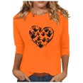 thumbnail image 1 of Dadaria Hauts pour Femmes Chemise Orange Manches 3/4 T-Shirt Col Rond Grande Taille Tee Été Imprimés Main Chandail Blouses S, 1 of 5