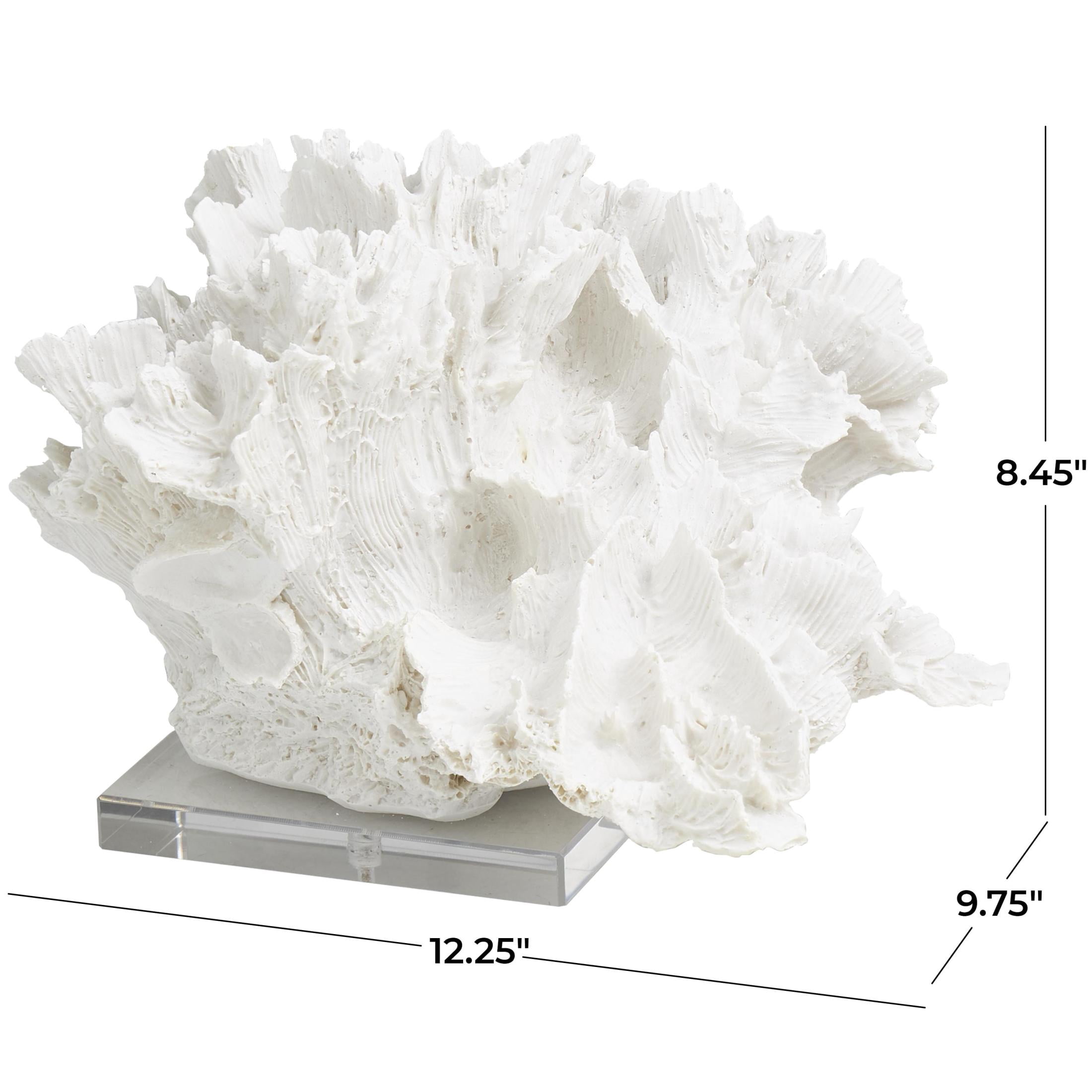 12" x 8" White Polystone Textured Coral Sculpture with Clear Acrylic Base, by DecMode