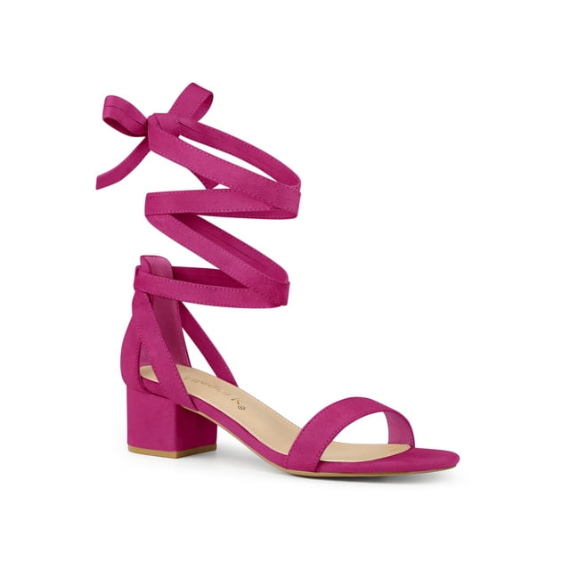 BLISSFUL STEP Women's Opened Toe Block Heel Lace up Dress Sandals Hot Pink 9.5