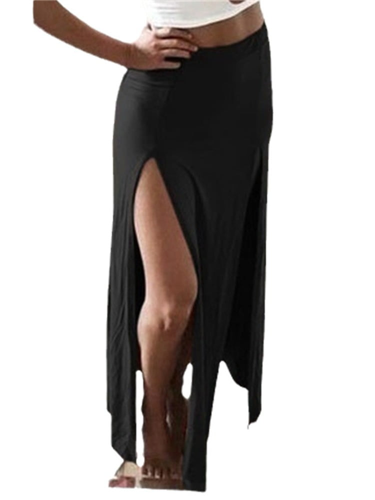 Women Beach Long Skirts Solid Color Split Skirts - Walmart.com