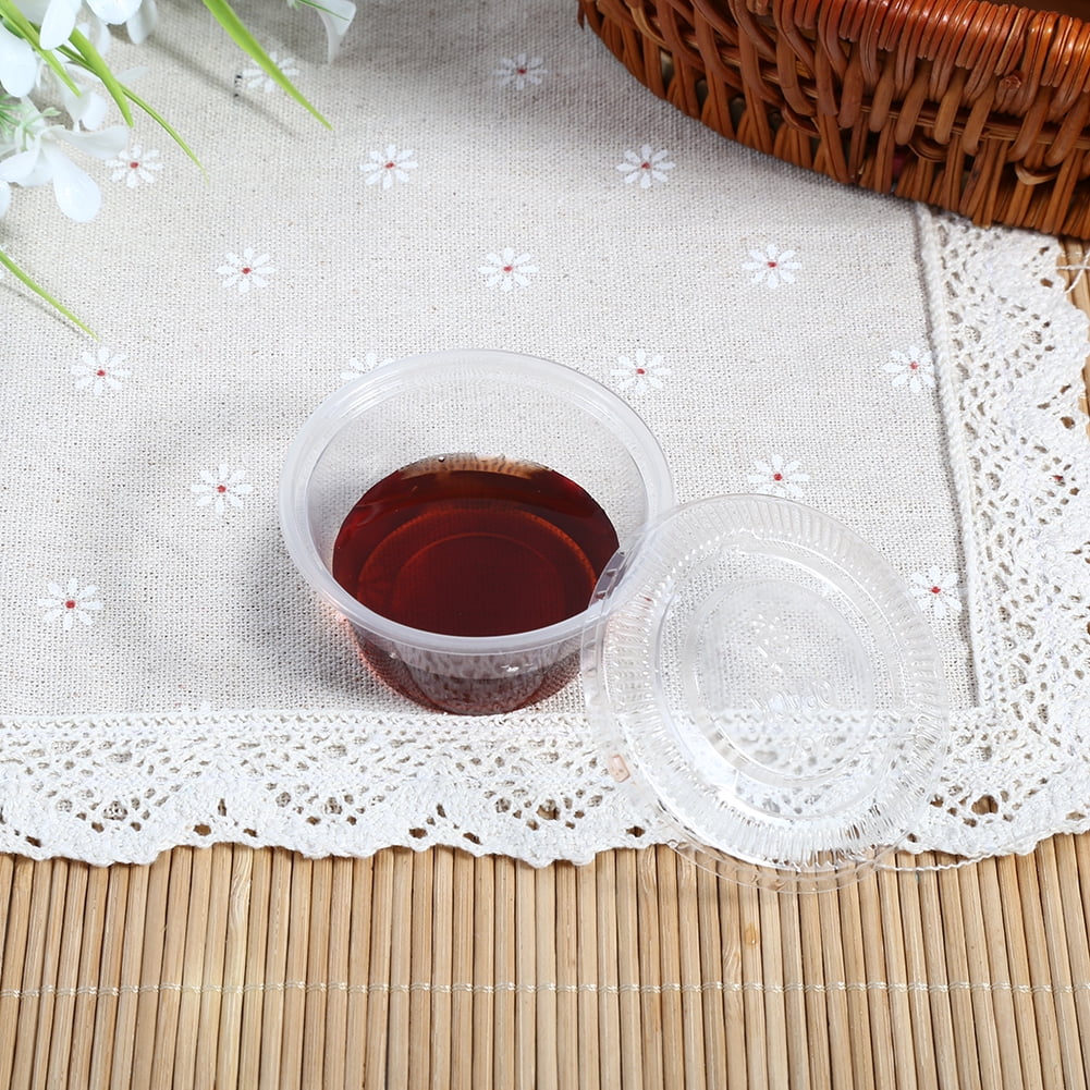 50Pcs Bulk Disposable Plastic Clear Sauce Chutney Cups Boxes With Lid