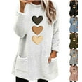thumbnail image 4 of Fleece Tunic Tops for Women with 2 Pockets Hearts Print Crewneck Long Sleeve Fuzzy Sherpa Sweaters Pullover (L, Gray), 4 of 4