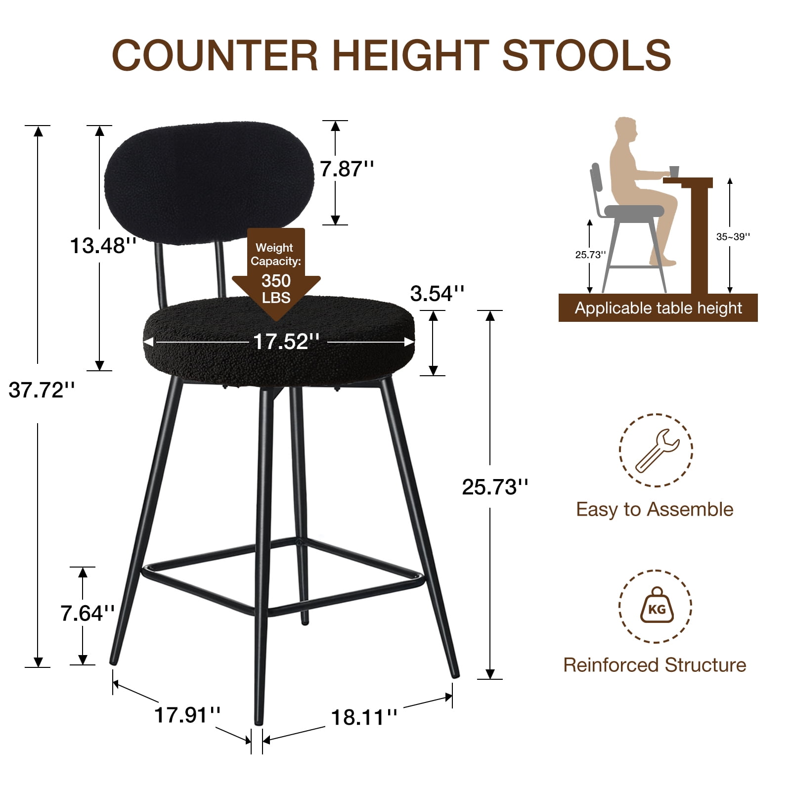 Hommpa 26" Swivel Bar Stools Set of 3 with Back Upholstered Counter Height Modern Boucle Bar Chairs with Metal Frame & Footrest 360° Swivel Dining Pub Chairs for Kitchen Island