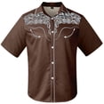 thumbnail image 4 of Conairie Mens Western Shirts Short Sleeve Button Collar Cowboy Embroidered Shirt Retro Business Casual Tee With Floral Design Brown XXL, 4 of 4
