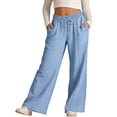 thumbnail image 3 of Wiyuqeen Kids Wide Leg Pants 3-14 Years Girls Linen Straight Leg Palazzo Pant Elastic Waist Baggy Sweatpants Bottoms with Pocket, 3 of 10