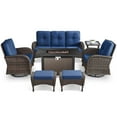thumbnail image 2 of Outdoor Sectional Furniture Sets,7PCS Patio Wicker Swivel Rocking Sets with 43" Fire Pit Table,Outdoor Rattan Conversation Set with Ottomans and Side Table,Blue Cushions, 2 of 13