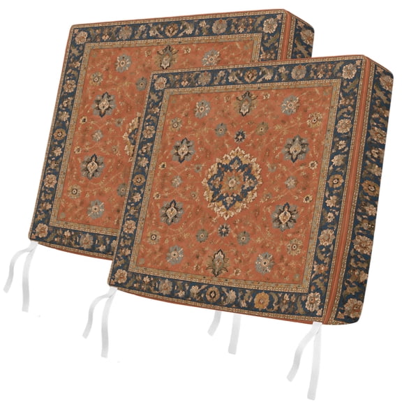 Outdoor Patio Cushion Covers 2 Pack Vintage Oriental Patio Chair Cushion Covers with Ties Zipper Distressed Medallion Floral Border Terracotta Waterproof Seat Cushion Covers for Furniture 22"x20"