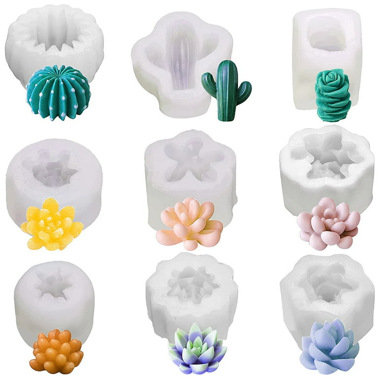 9Pcs Succulent Silicone Mold Safe Cactus Flower Resin Mold Silicone Candle  Mold 