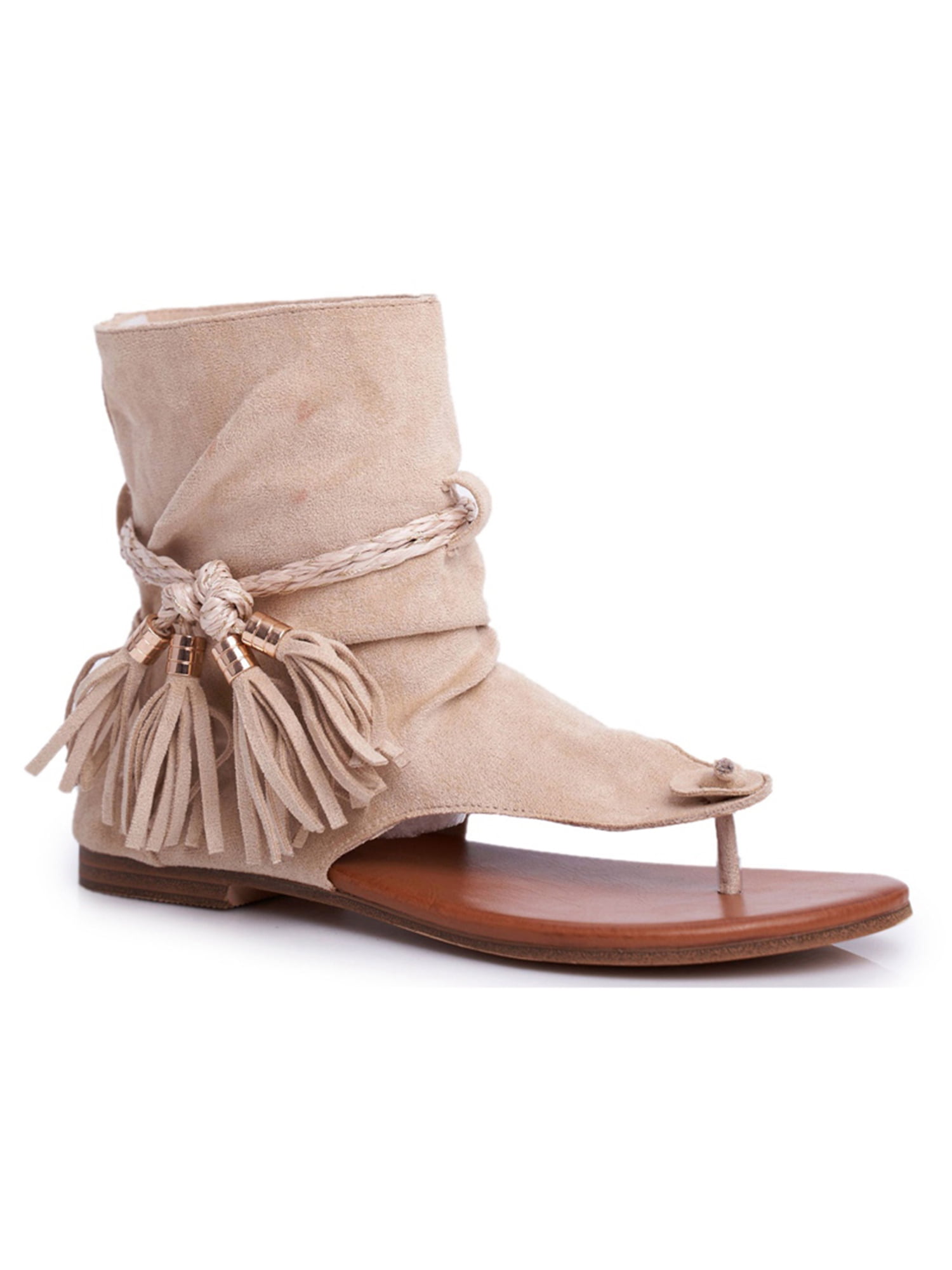 Gomelly Ladies Flip Flops Tassel Sandal Boots Summer Pull On Thong Shoes Womens Women Beach Shoe Beige 9 - Walmart.com