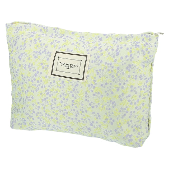 Bolsa de maquillaje de lona Unique Bargains de gran capacidad para cosméticos Patrón de flores Verde