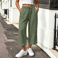 thumbnail image 2 of TEAJOPSUU Women's Cotton Blend Capri Pants Drawstring Elastic Waist Cropped Wide Leg Pants Decorative Side Buttons for Casual Everyday Loungewear Olive Green, 2 of 7