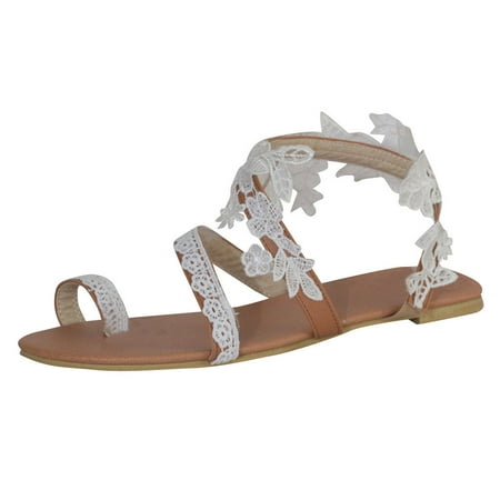 

YanHoo Women Lace Sandals White Flat Sandals Boho Sandals Beach Sandals Off White Lace Wedding Sandals Summer Beach Sandals