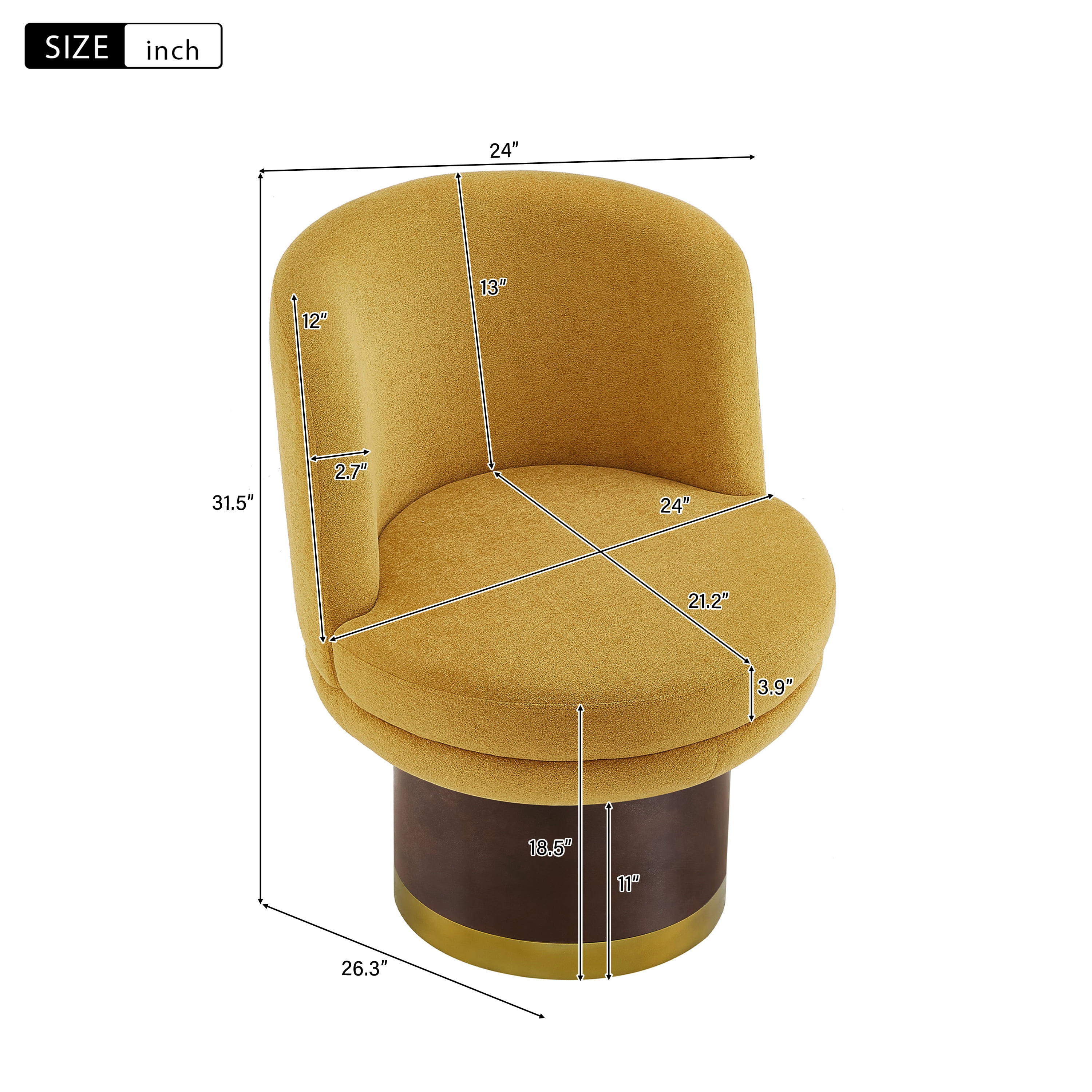 Euroco Swivel Accent Chair, 360° Swivel Barrel Chair with Curve Back and Soft Cushion,Chenille Reading Chair Single Sofa for Small Space,Living Room or Bedroom,Yellow