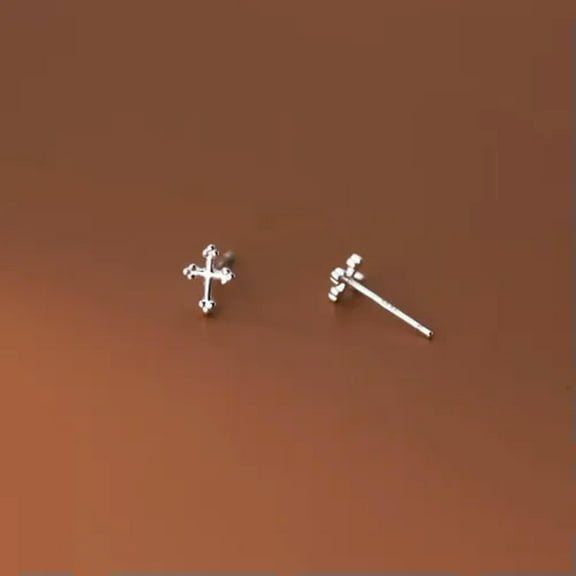 HOOUN Women's Tiny Small Cross Ear Stud Earrings 925 Sterling Silver Trendy Jewelry-Silver