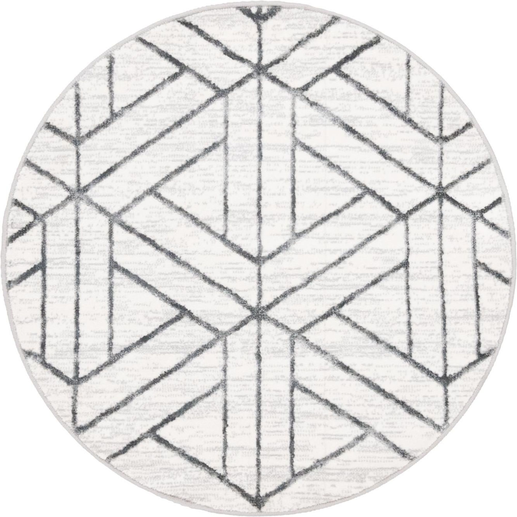 Unique Loom Motif Matrix Trellis Rug White/Gray 3' 3" Round Geometric