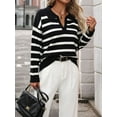 thumbnail image 3 of Women'S Striped Sweater Trendy V Neck Long Sleeve Knit Pullover Loose Jumper Tops Knitwear Black XL, 3 of 7