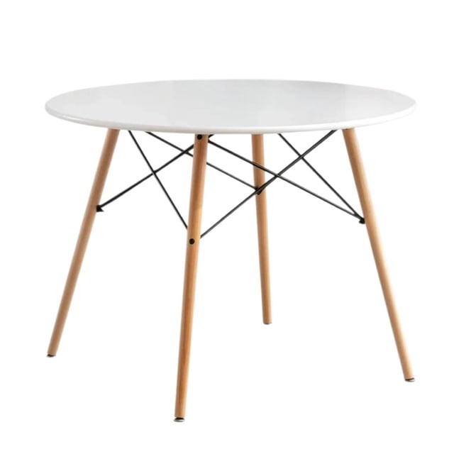 Mesa Eames Redonda 80 CM Blanca con Madera