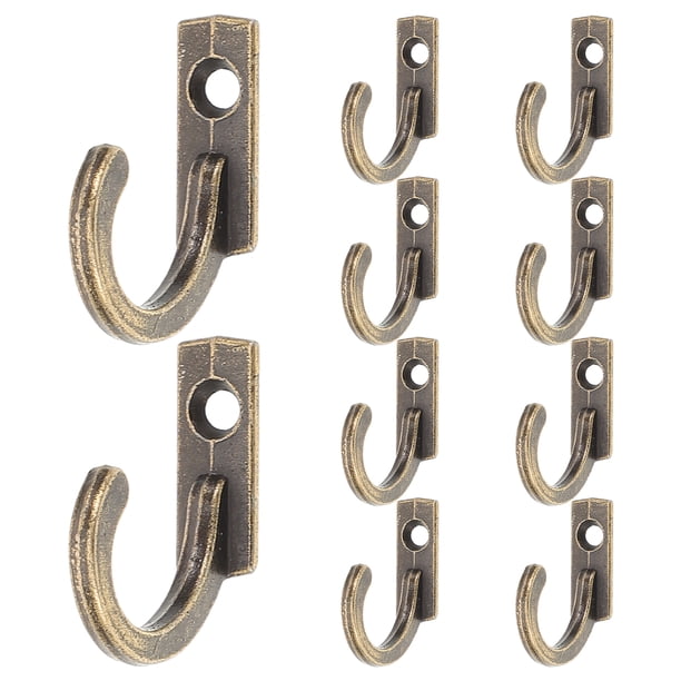 10 ganchos de una sola punta, tamaño mini, para colgar en la pared, estilo retro, para abrigos, sombreros, toallas y llaves (bronce)