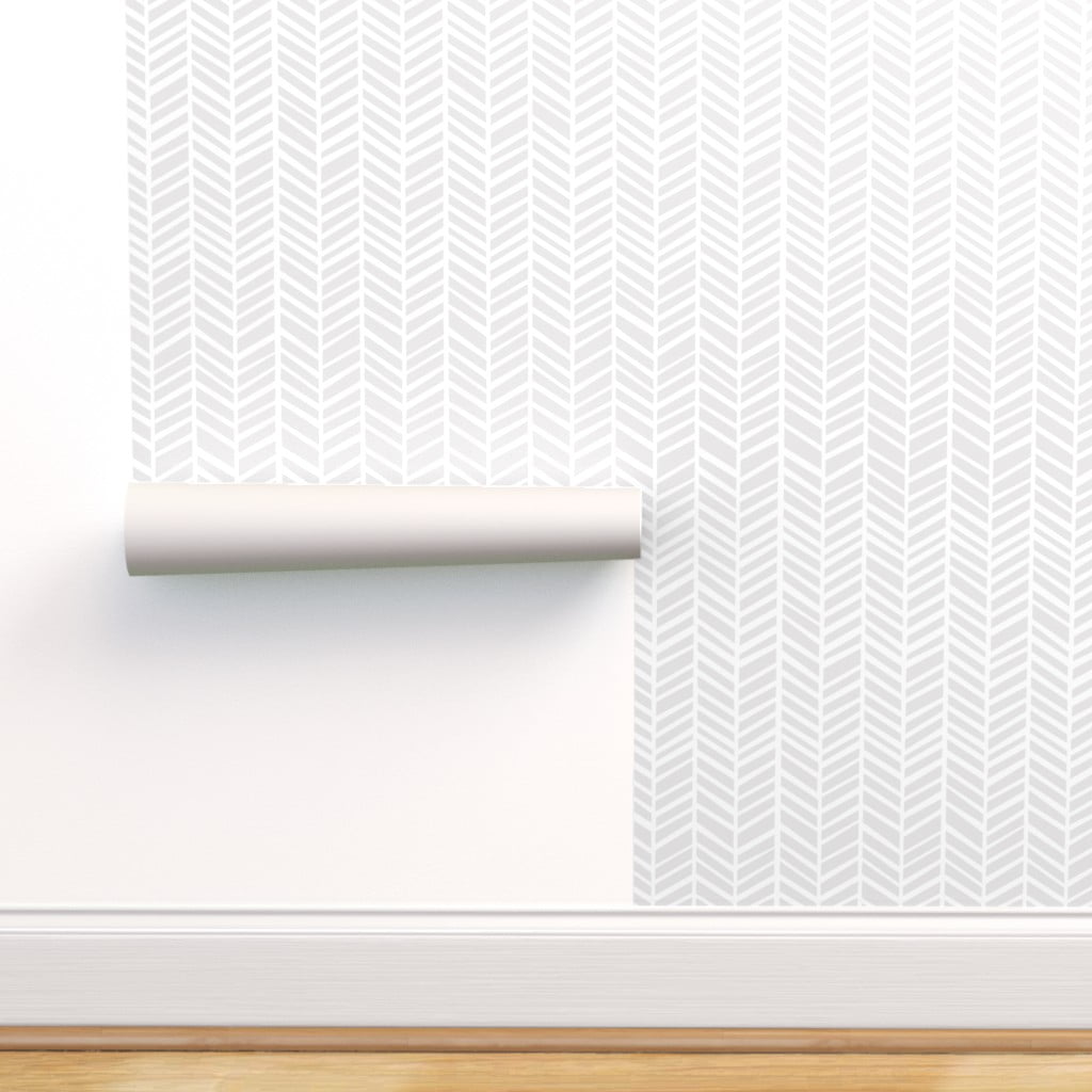 Wallpaper Roll Chevron Herringbone Black White Modern Feather 24in x 27ft