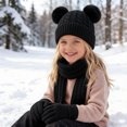 thumbnail image 5 of Mooqilaa Girls Pom Pom Beanie Hats, Scarves & Gloves Sets, 3 Piece Knitted Thermal Winter Cold Weather Accessories Black Size 3-12 T, 5 of 5