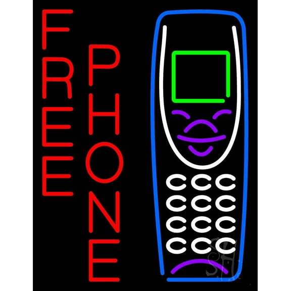 Red Free Phone with Logo LED Neon Sign 19 x 15 - inches, Clear Edge Cut Acrylic Backing, with Dimmer - Bright and Premium built indoor LED Neon Sign for Computer & Electronics store decor.