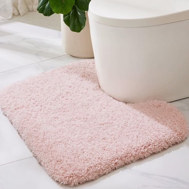Alfombra de baño ILANGO rosa en forma de U de 56 x 61 cm, antideslizante y absorbente