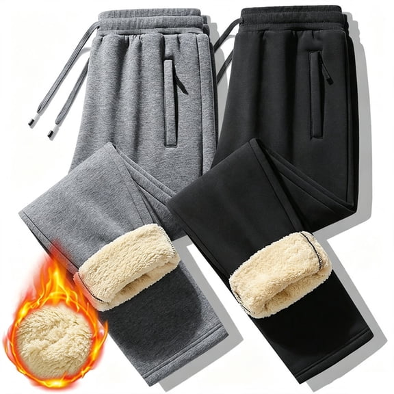 Mens Athletic Sweatpants with Zipper Pockets,Workout Gym Joggers Pants for Men Running Jogging Pants Lamb Wool Sherpa Lined Sweatpants