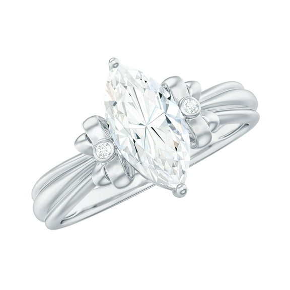 Rosec Jewels Moissanite Marquise Engagement Ring 1 Carat (5X10 mm, D-VS1 Quality) - Bow Tie Ring - Ready to Gift, 925 Sterling Silver, US 4.00
