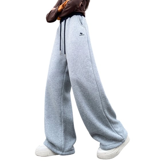 Fesfesfes Winter Girls Fleece Lined Thickened Pants Loose Fit Casual Sweatpants for Kids and Teens with Large Pockets Comfortable Everyday Wear School(Gray,12 Years)