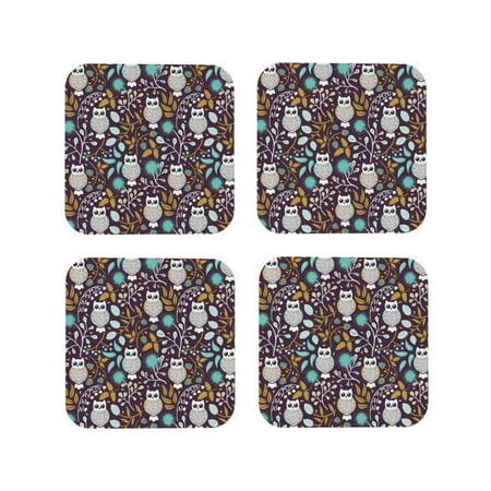 

Drink Coasters Set of 4 Forest Cute Owl A Leather Coasters for Coffee Table Protector Heat Resistant Cute Coasters for Home Decor Housewarming Gifts Bar Kitchen 4 Inch Square