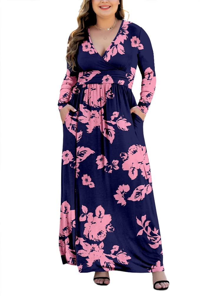 PCEAIIH Women's Plus Size Causal Maxi Dresses with Pockets Long Sleeve