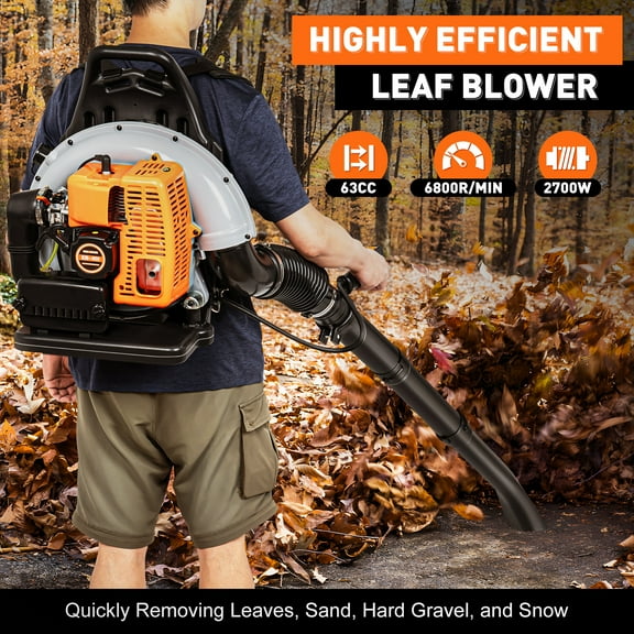 63cc 2-stroke Backpack Gas Powered Leaf Blower, 2.7Kw 6800r High Capacity Blower for Lawn, Yard, and Garden Cleaning, Ideal for Leaves, Debris and Snow Removal