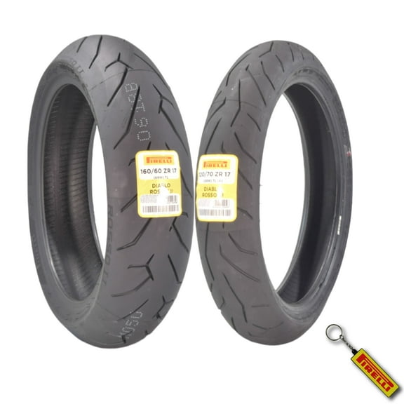 Pirelli Diablo Rosso II  120/70 ZR 17 M/C (58W) TL (K) Front & 160/60 ZR 17 M/C (69W) TL Rear Motorcycle Tires- Sport Performance for Road Use Tire Set with Keychain