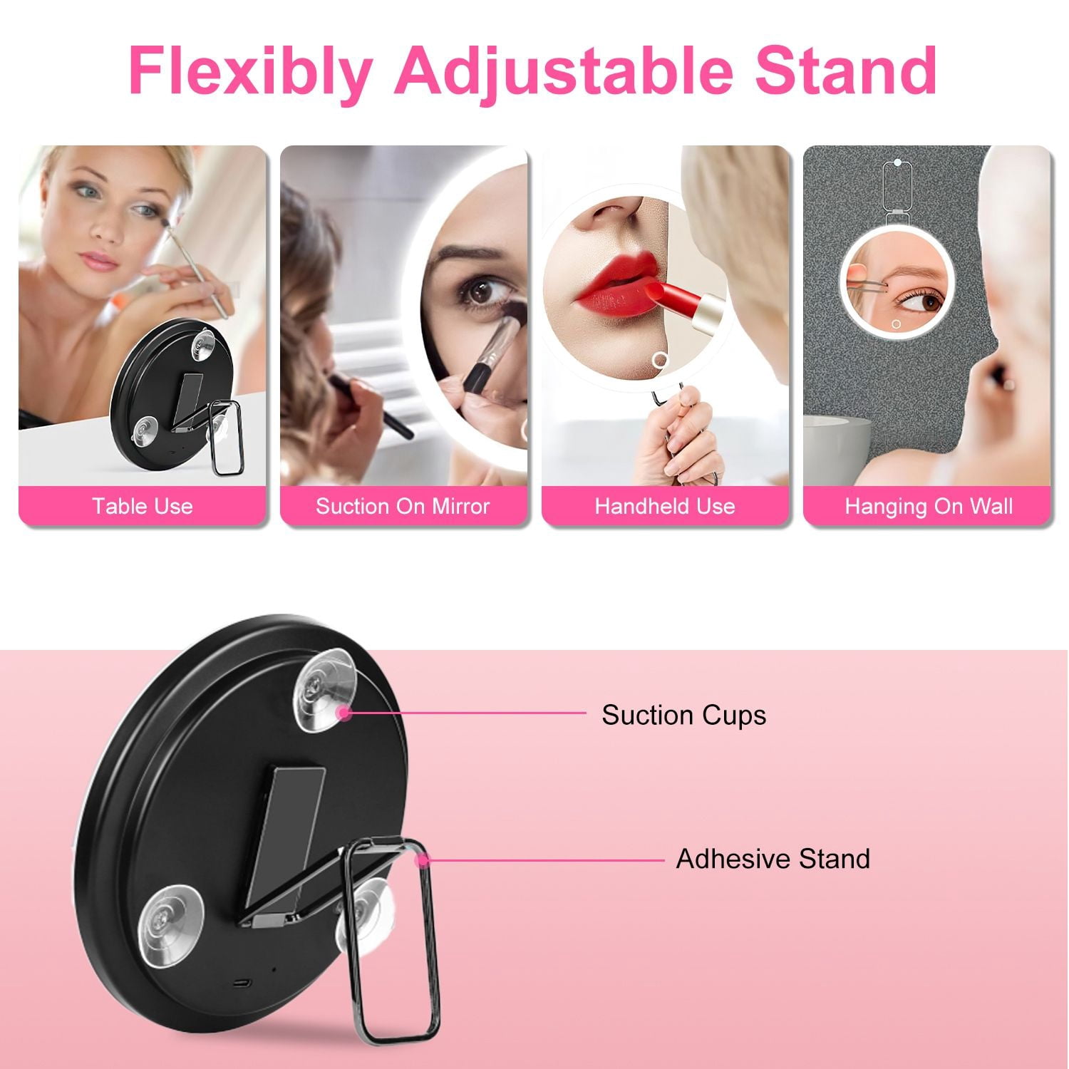30X Magnifying Mirror With Light 3 Colors Dimmable Brightness Included Tweezer Scissor Travel Magnifying Makeup Mirror with Suction Cup 360° Adjustable Stand