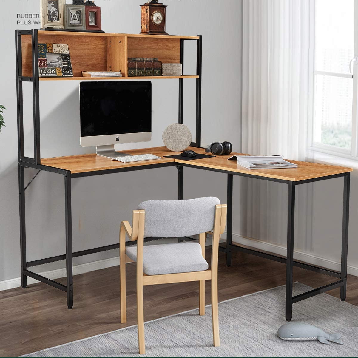 YOLENY 55 Inch L-Shaped Computer Desk with Hutch,Space-Saving Corner Desk with Storage Shelves,Home Office Desk Study Workstation for Home,Office YOLENY 55 Inch L-Shaped Computer Desk with Hutch,Space-Saving Corner Desk with Storage Shelves,Home Office Desk Study Workstation for Home,Office