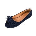 thumbnail image 3 of Women's Wide Width Bow Peep Toe Flats, Faux Suede Slip-On Casual Dress Shoes for Summer, Navy/Black, 3 of 10