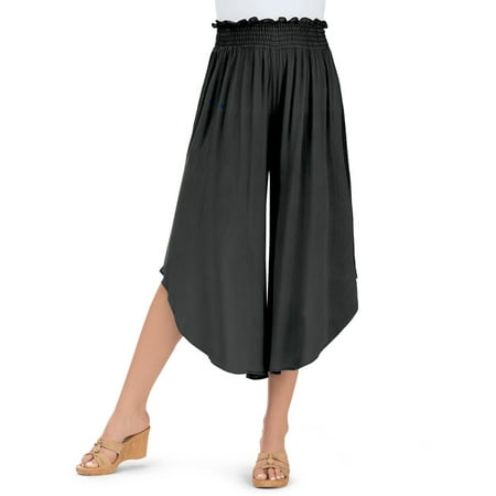 women's tulip hem elastic waist rayon split skirt culottes wide leg capri pants - made in usa, large, black - made in the (Best Way To Hem Pants)