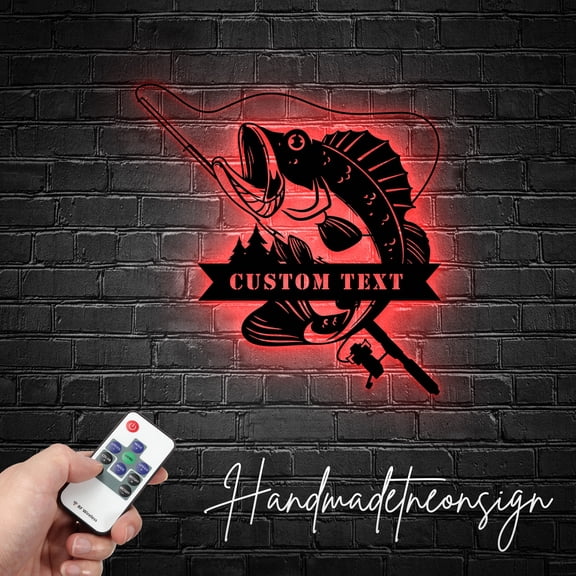 Handmadetneonsign Custom Bass Fishing Metal Wall Art LED Light - Personalized Fisher Name Sign Home Decor