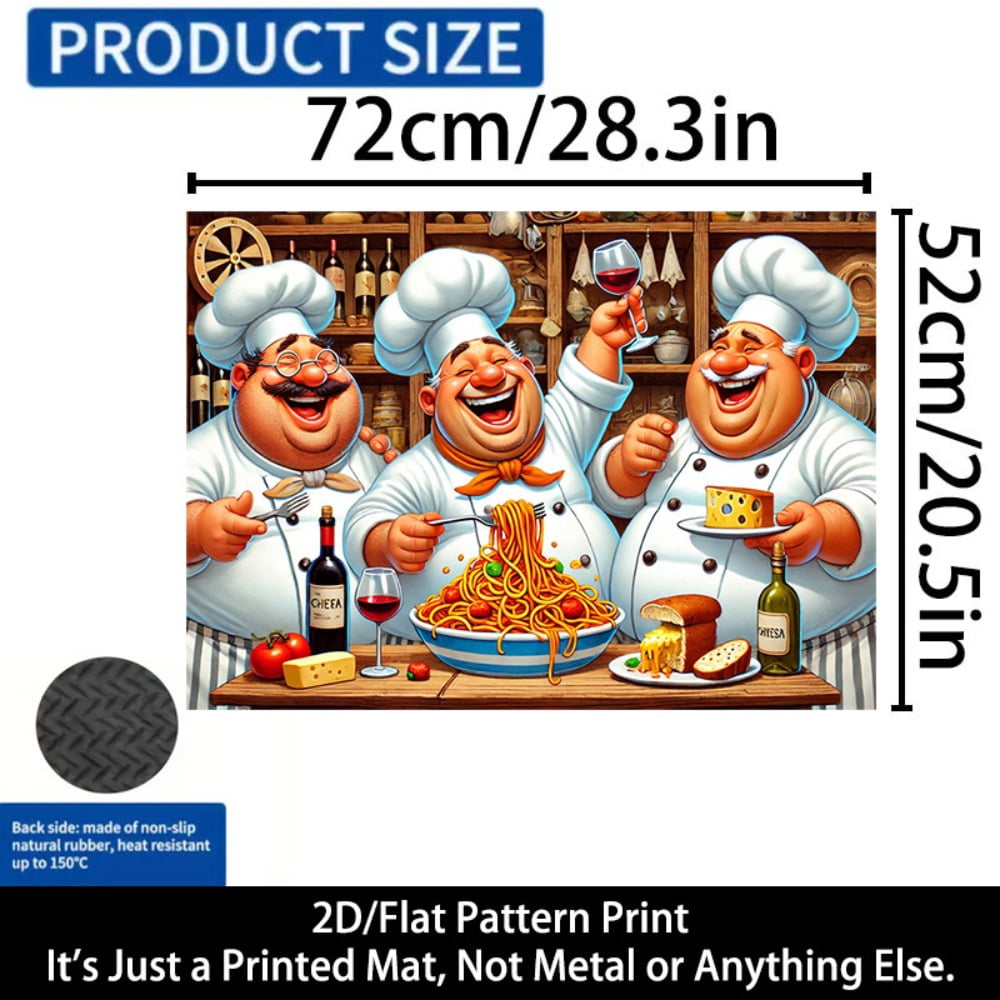1 2D/flat stove cover protection pad, cartoon-style happy fat chef food feast pattern design, 28.3x20.5 inches (72×52cm), easy to clean, perfectly suitable for any kitchen, washing machine, dryer, st