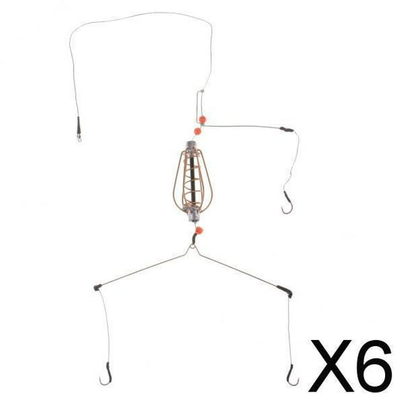 Colaxi 6xFishing Feeder Basket Holder Fishing Bait Cage with Line Hooks Sinker 25g